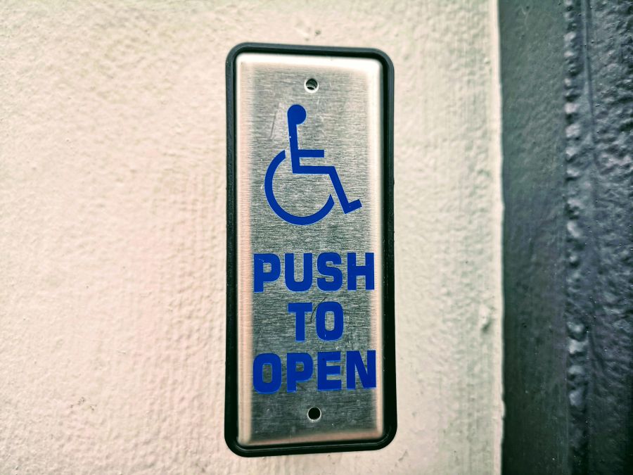 An ADA-compliant push button for automatic doors.